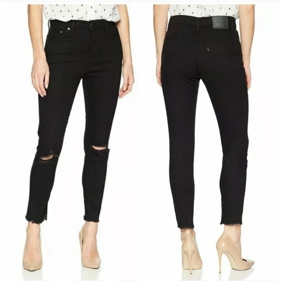 Levi's Wedgie Skinny Distressed Black Jeans - Picture 1 of 16
